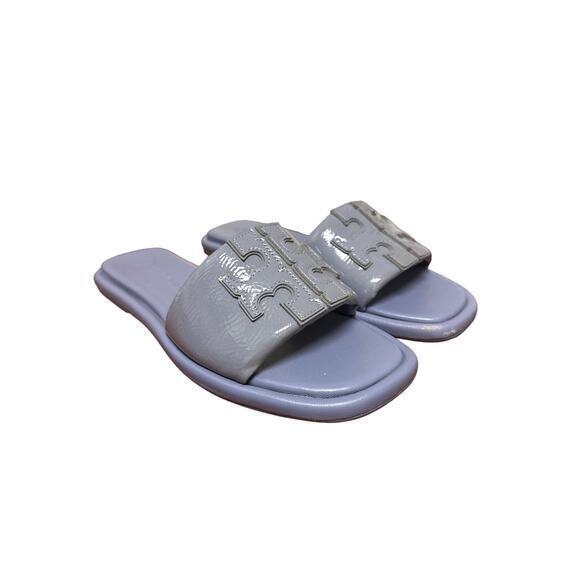 Tory Burch Double T Sport Slide Sandal‎ in Blue Patent Leather Size 7.5 - Picture 1 of 6